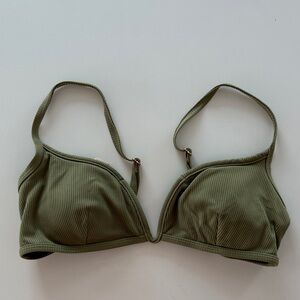 Olive Green Ribbed Bikini Top